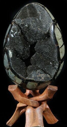 Septarian Dragon Egg Geode - Black Crystals #55712